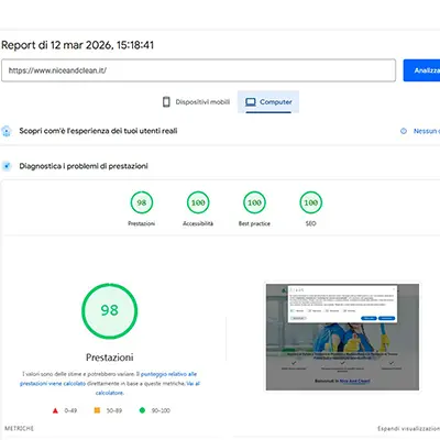 Test PageSpeed desktop del sito Nice and Clean